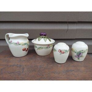 Pfaltzgraff Jamberry Sugar, Creamer and Salt & Pepper Shakers